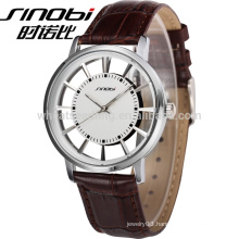 SINOBI brand Skeleton watches, genuine leather wrist watch sample import quartz movement luxury brand couple watches